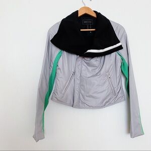 New BCBG Fleece Windbreaker Waterproof Puffer Moto Jacket Coat Green Gray S